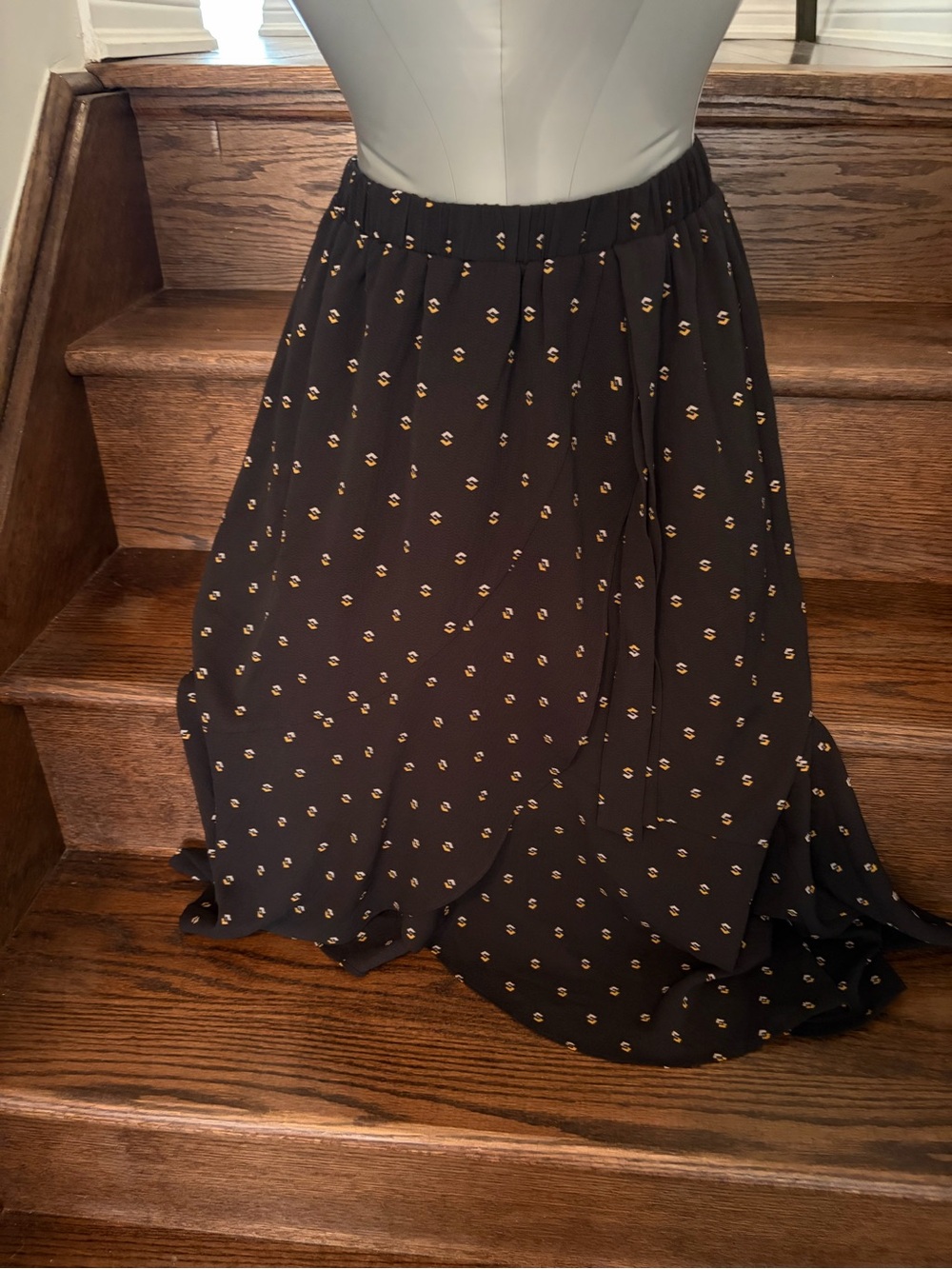 Everly Black Maxi Skirt with Gold Dot Print